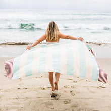 Load image into Gallery viewer, Light Blue Cabana Stripes Pocket Towel
