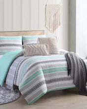 Load image into Gallery viewer, Mint Baja Striped Boho Comforter Set
